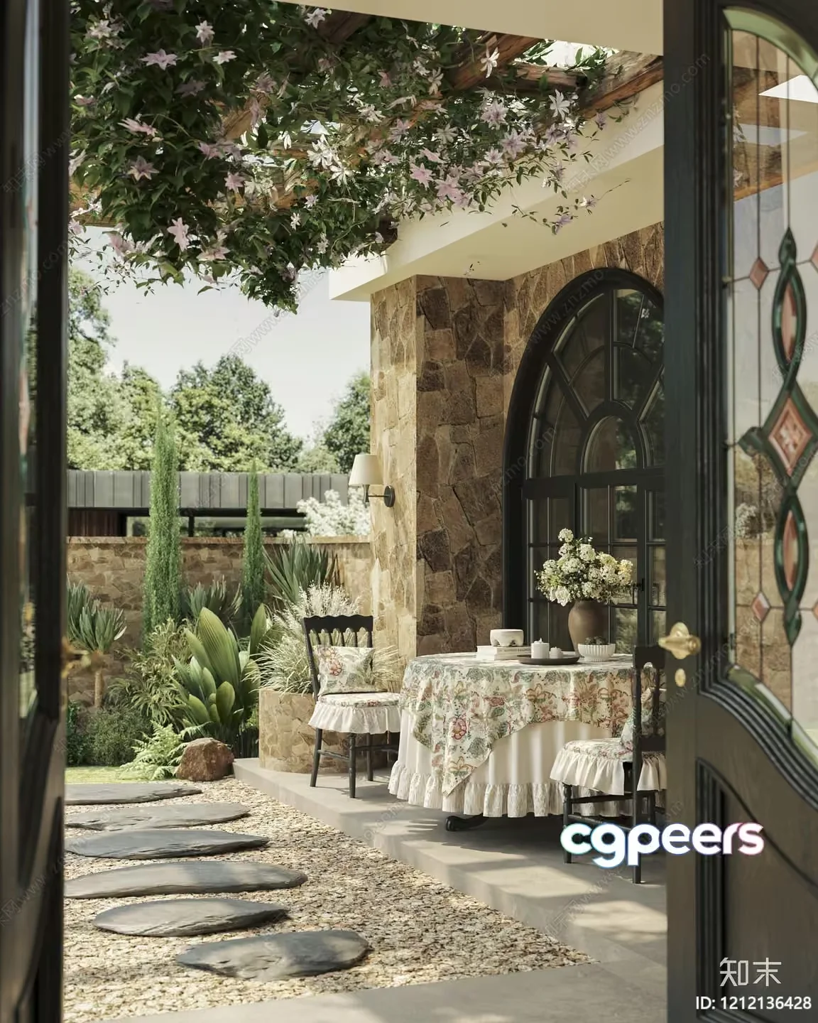 A Patio With A Table And Chairs 3D Model – 22746 – VRAY Render