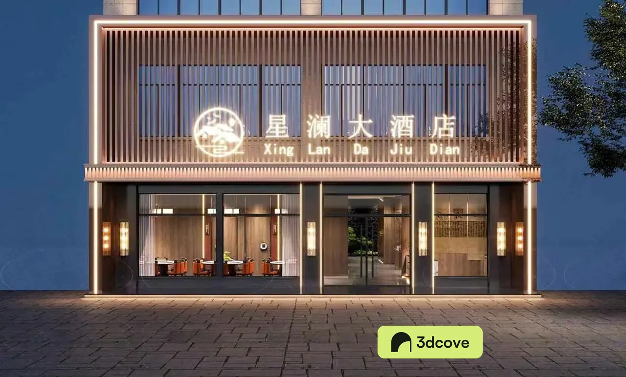 The Main Subject Is A Building With Chinese Characters And A Sign