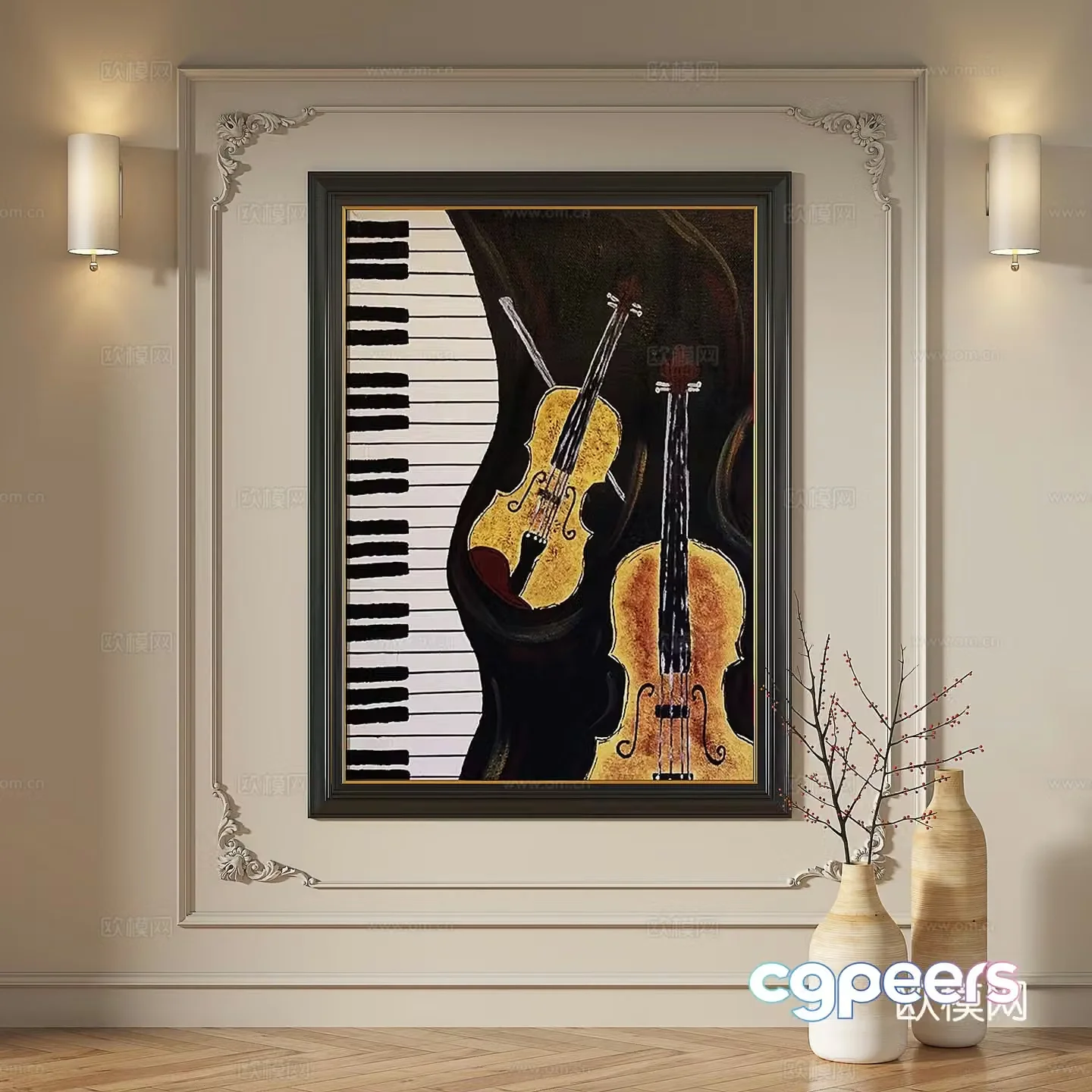French modern retro medieval light luxury European classical simple abstract decorative painting 3d model