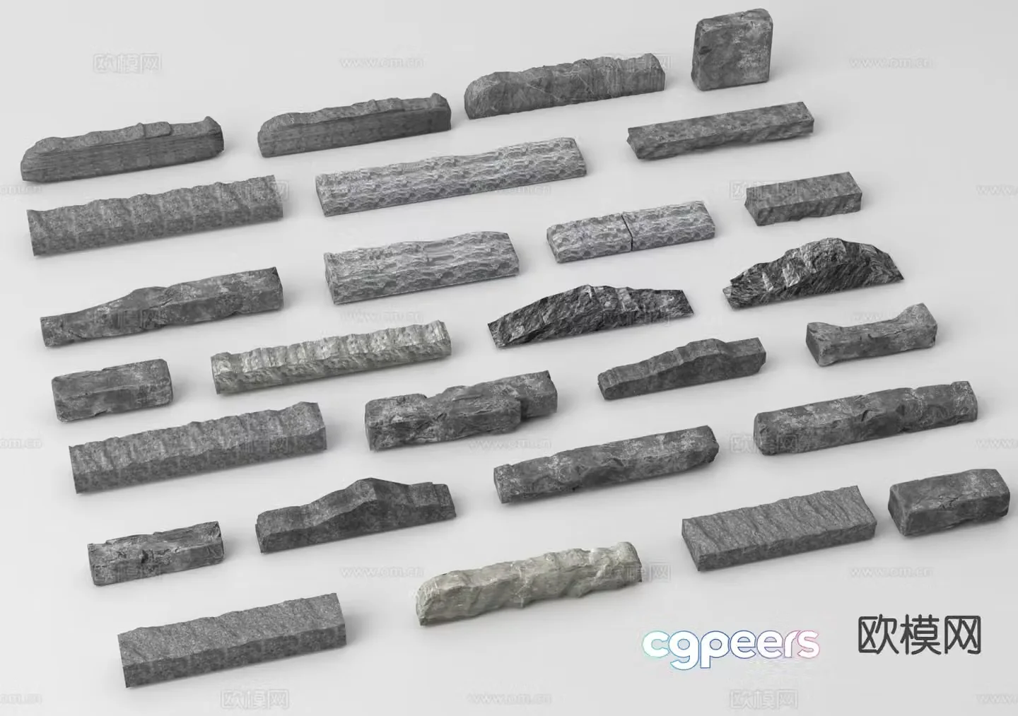 modern landscape stone strip stone stone 3d model