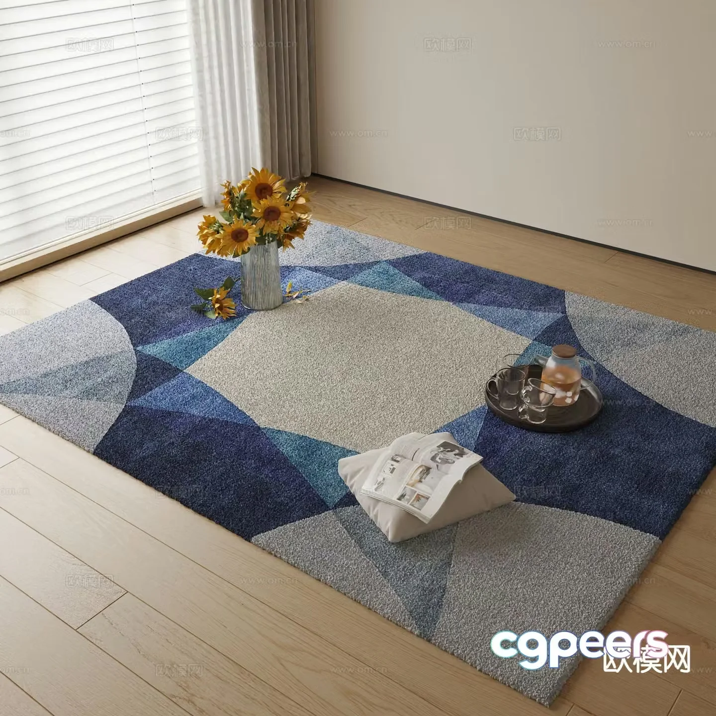 Modern blue carpet 3d model