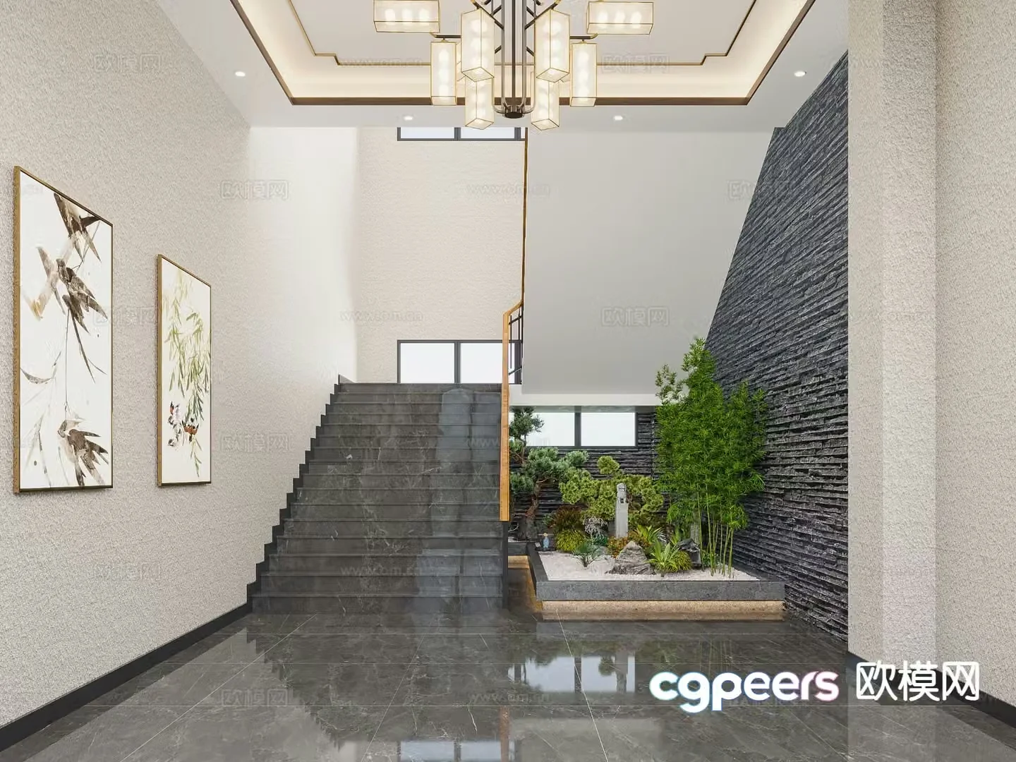 New Chinese style stairwell 3d model
