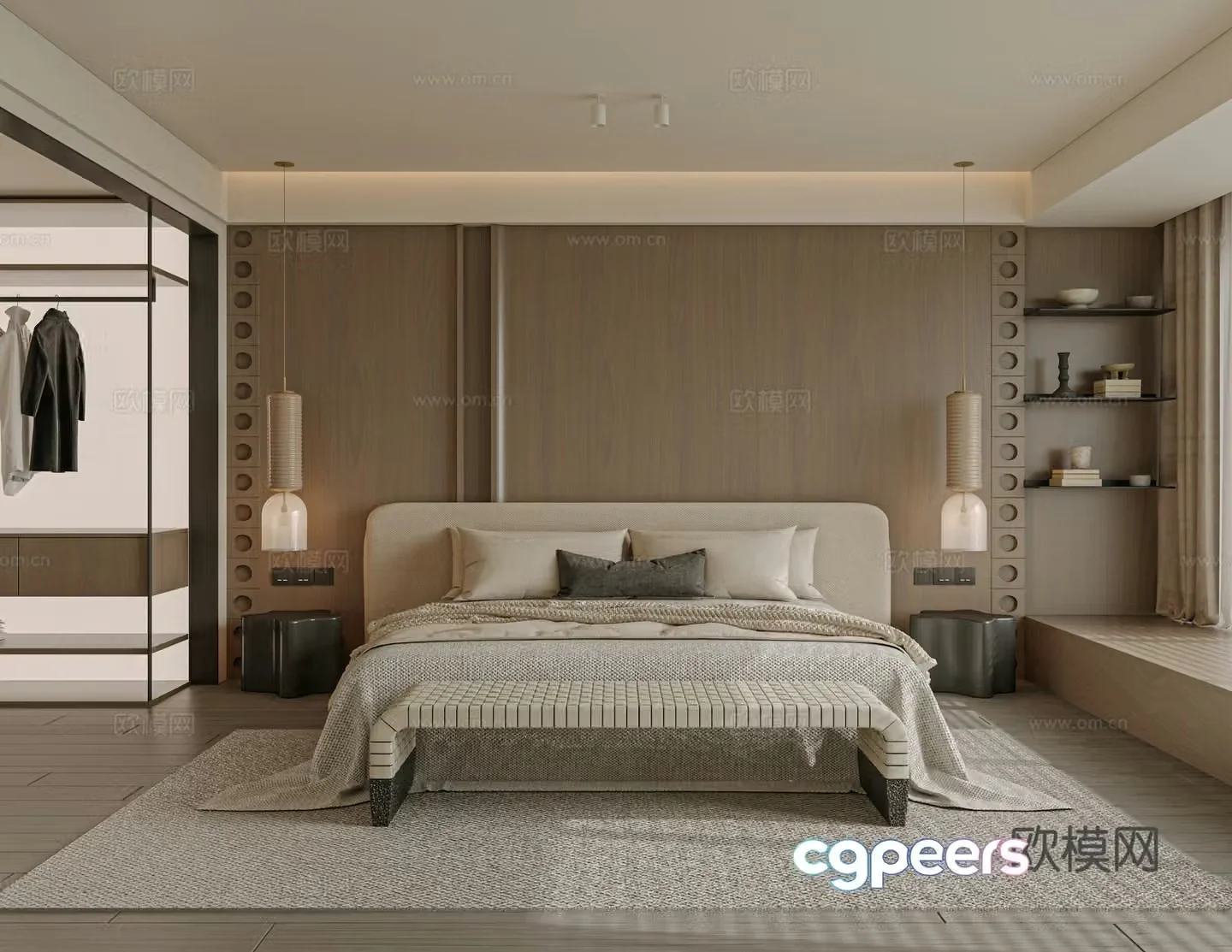 Modern bedroom bed nightstand jewelry 3d model