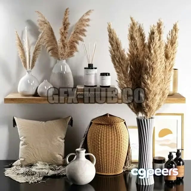 3ds Max Free – Decor set 11 with dried flowers and pillow