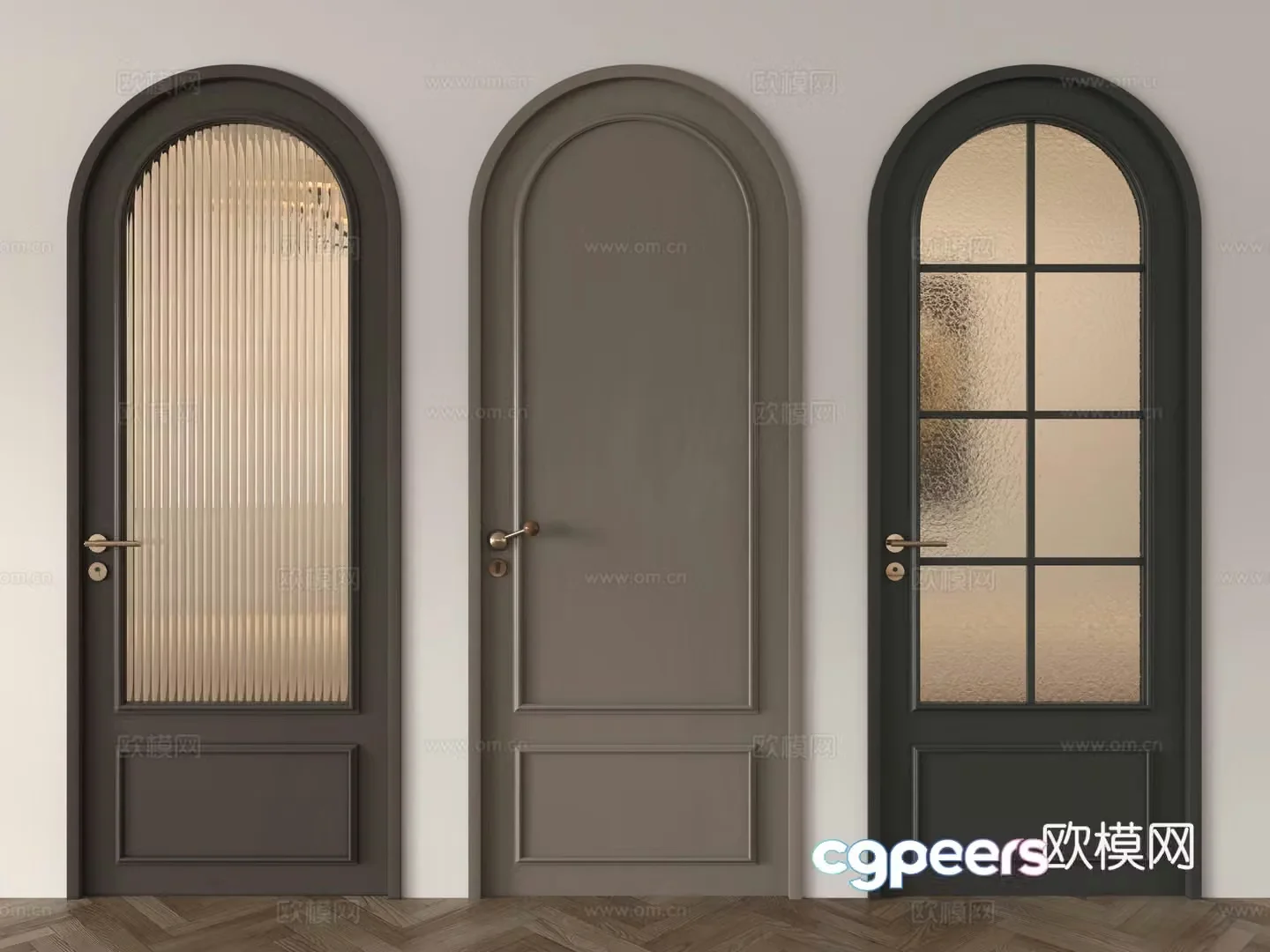 Medium French round arch French single-open door Medium French single-open door Round arch Glass door Single-open 3D model