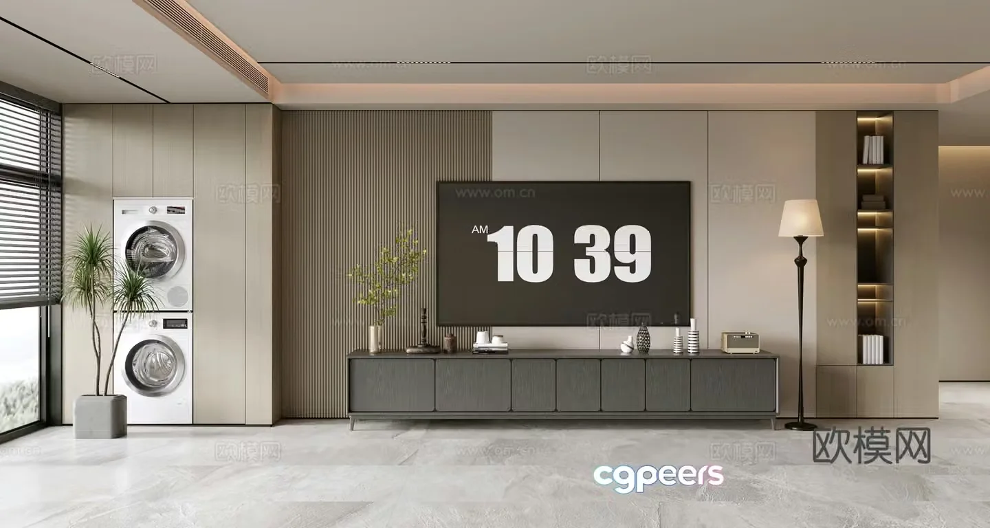 Modern simple living room light luxury TV background wall TV set full wall TV cabinet TV cabinet combination 3D model