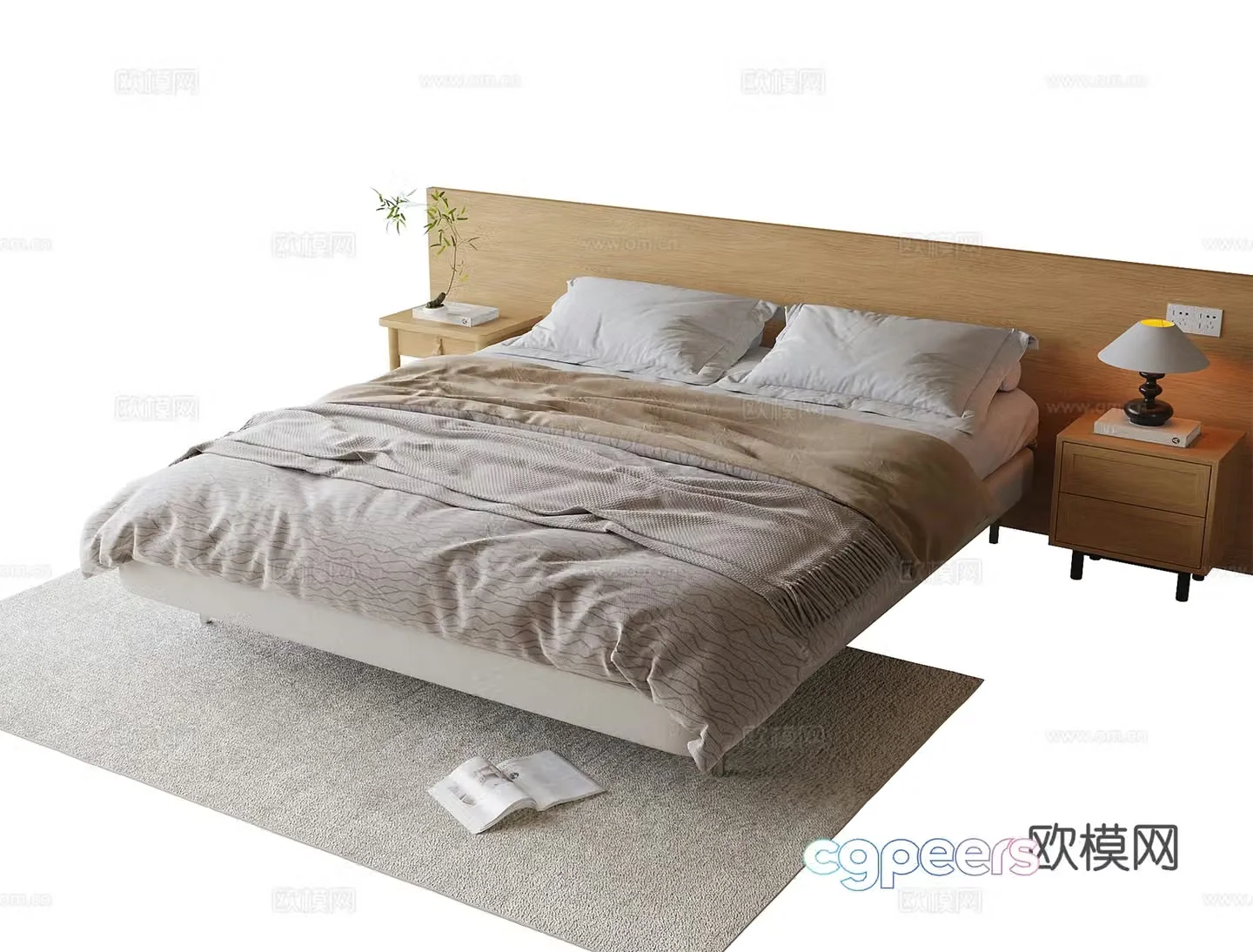 Modern double bed nightstand 3d model