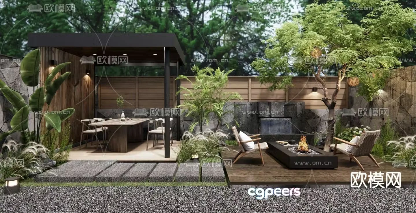 Wabi-sabi style courtyard landscape 3D model