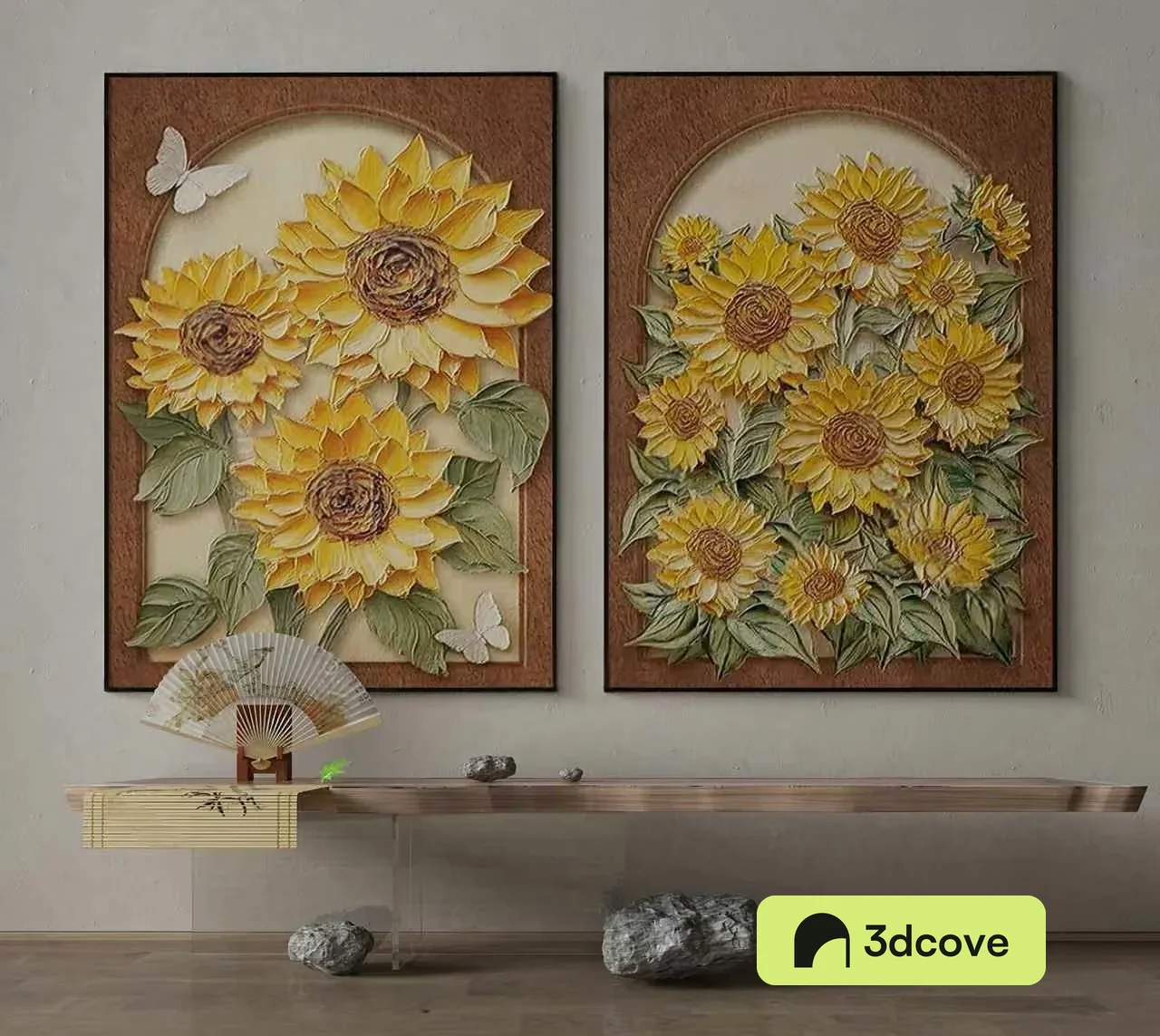 Two Matching Paintings Of Sunflowers