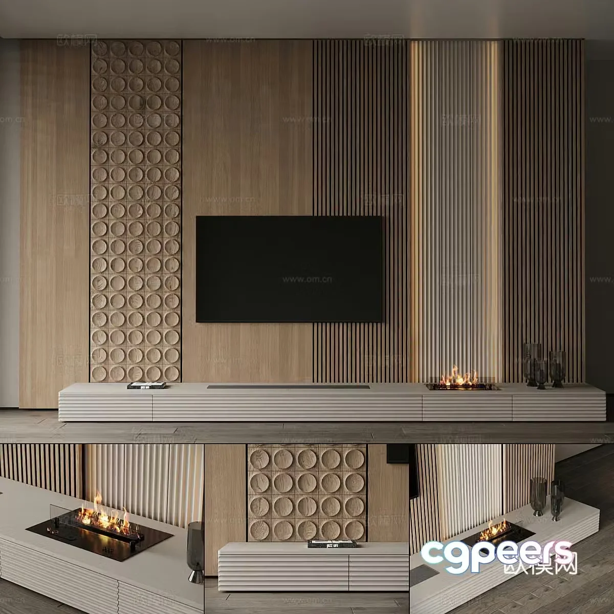 New Chinese style light luxury TV background wall 3D model