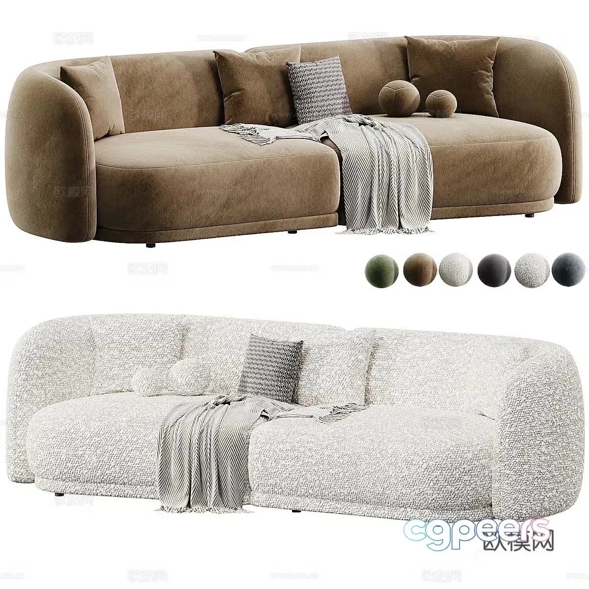 Modern cream style fabric casual sofa 3d model