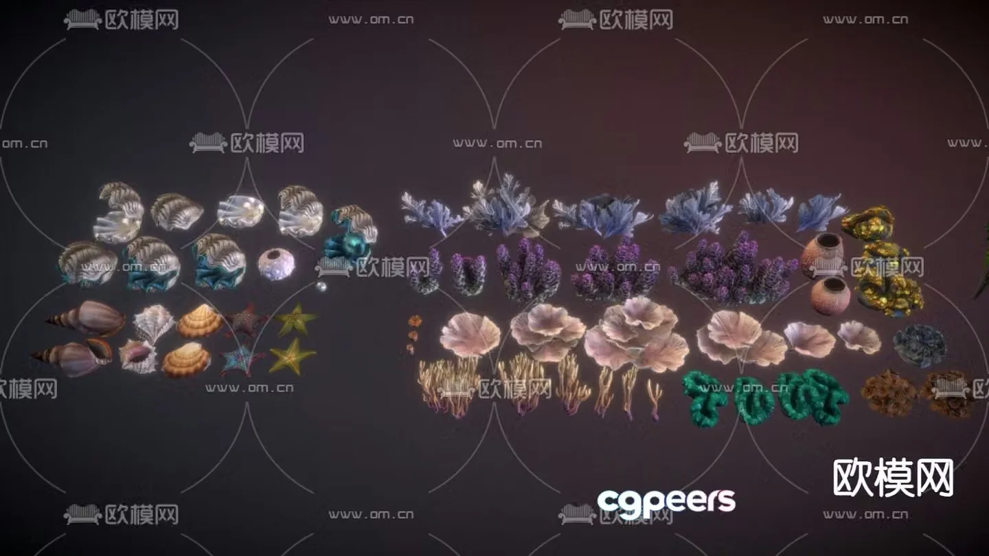 Undersea plants Coral reefs Shells Starfish Seaweed 3D model