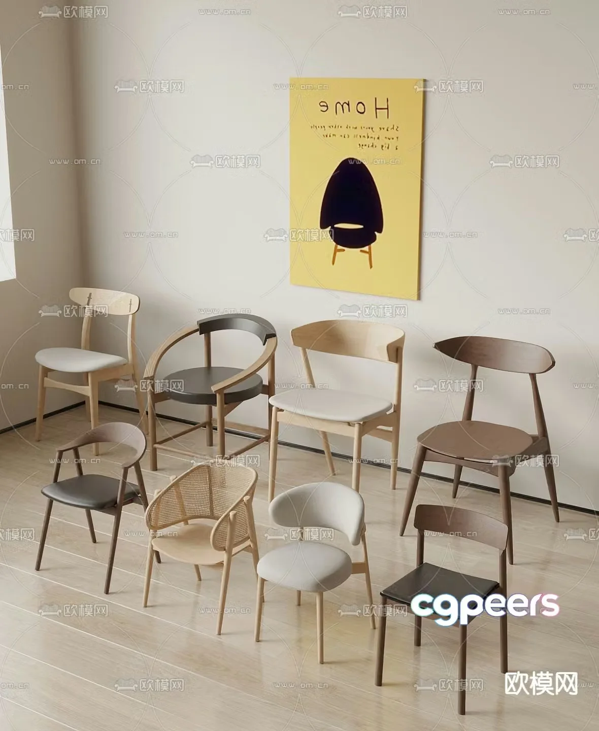 Nordic chair dining chair 3d model