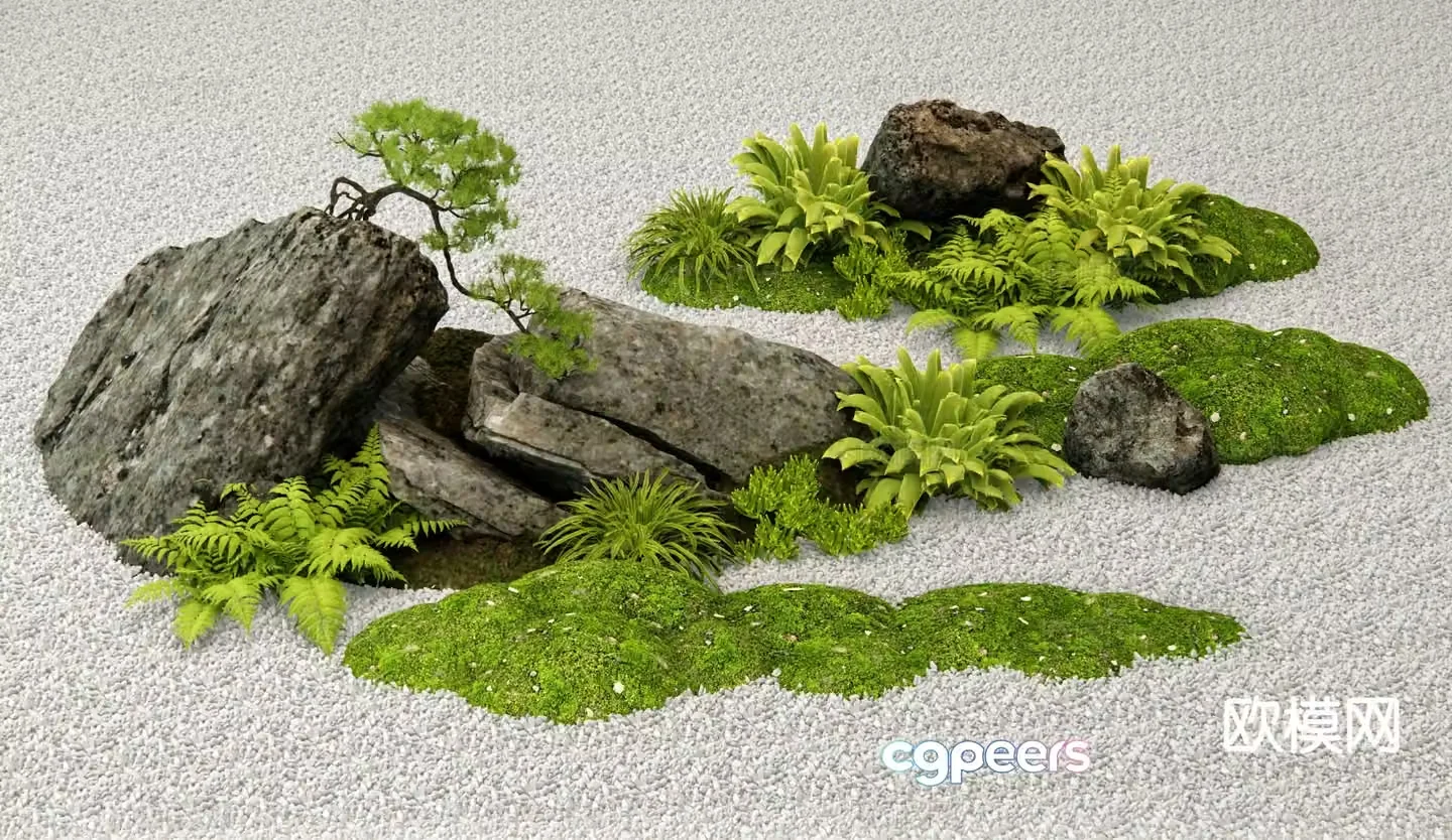New Chinese style landscape stone moss landscaping 3D model