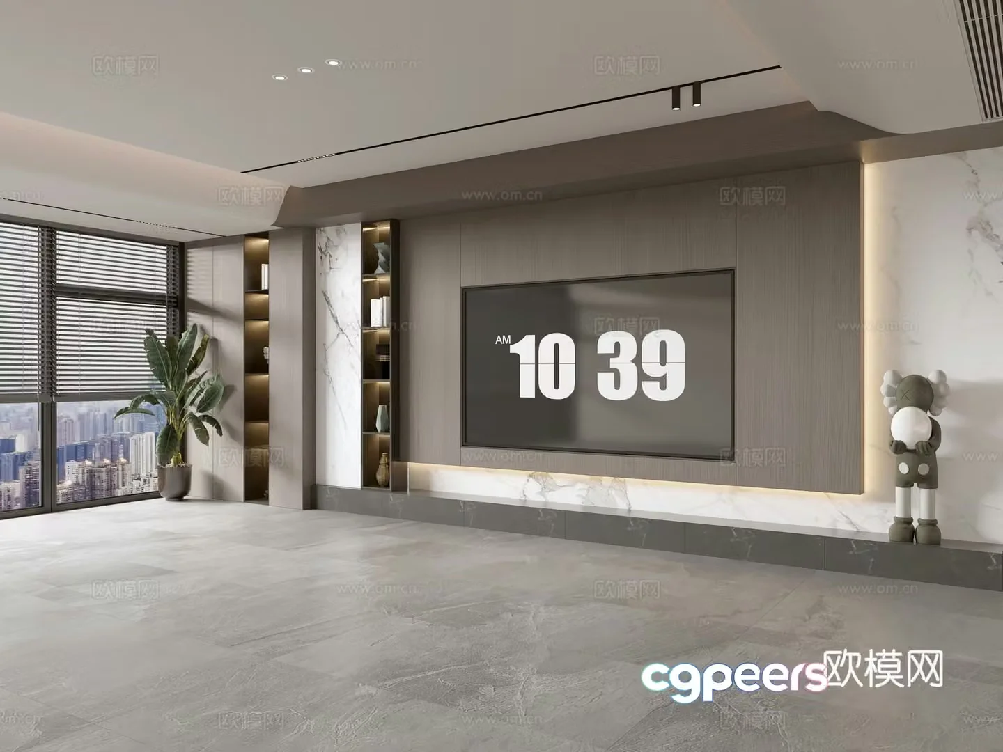 Modern Italian living room light luxury TV background wall full wall TV cabinet marble background wall 3d model