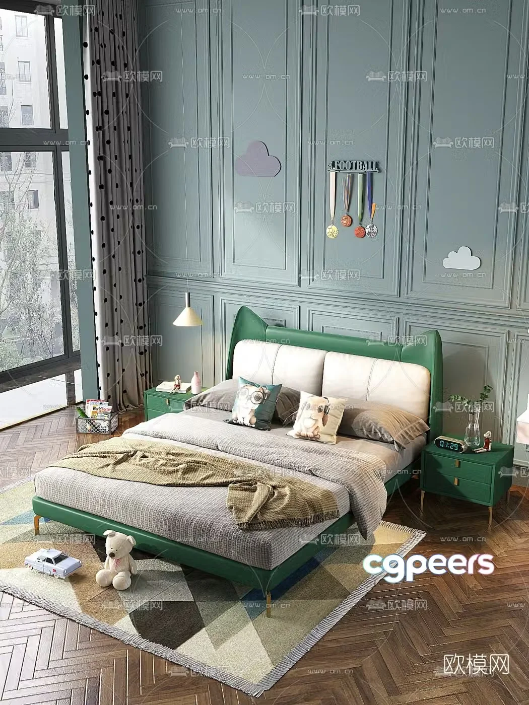 Modern leather double children’s bed 3d model