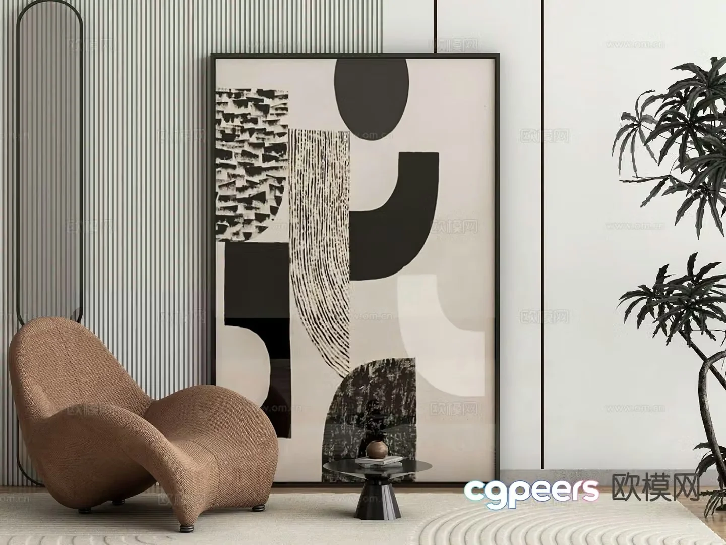 Modern art hanging painting living room decorative painting 3d model
