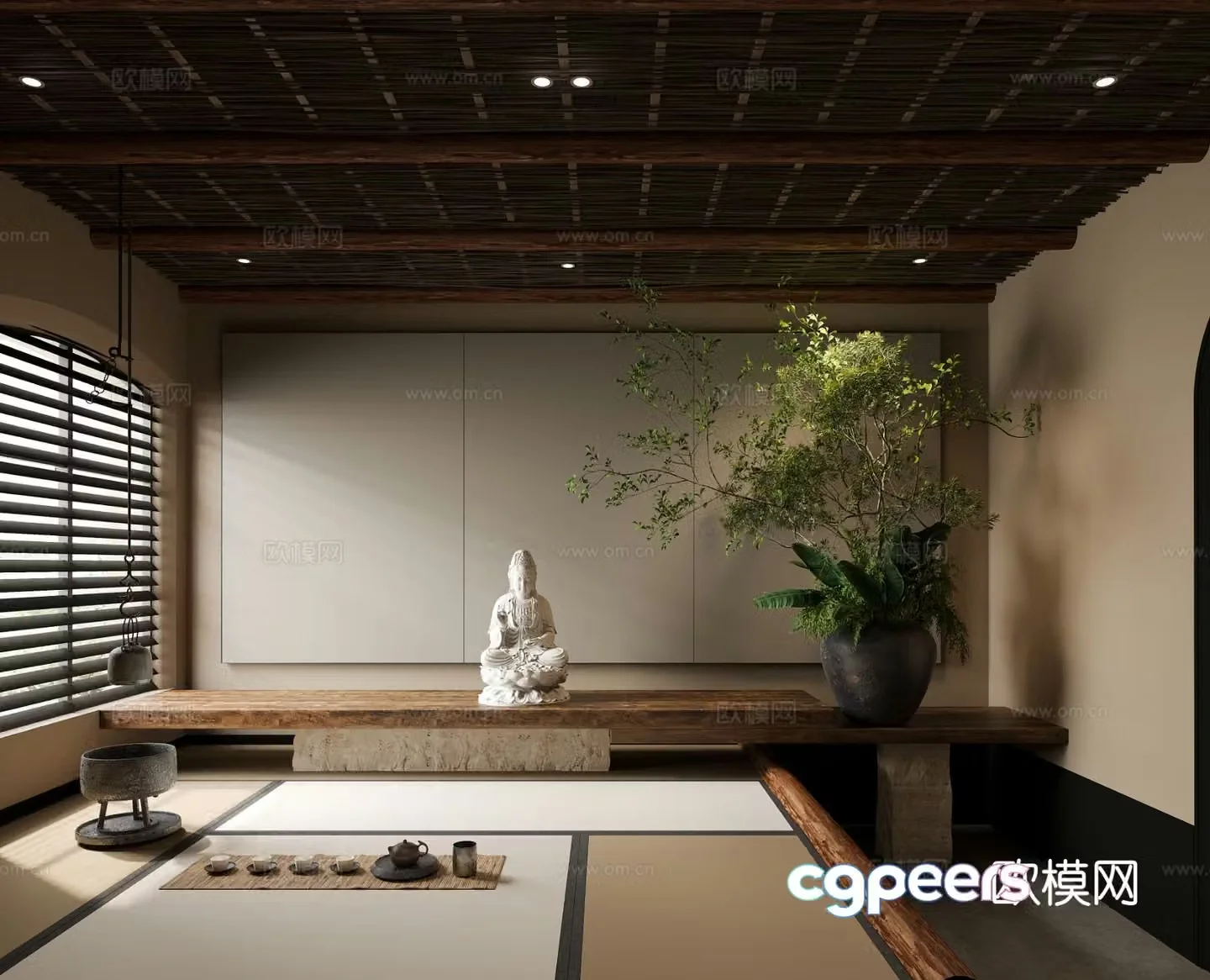 Wabi-sabi Zen room Buddhist niche Buddhist hall 3D model