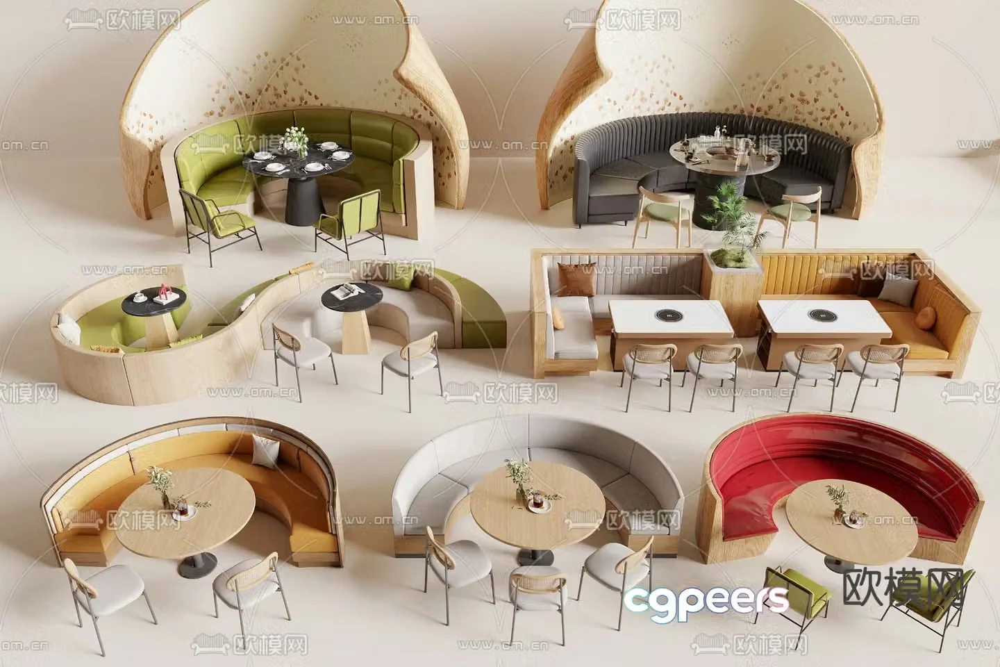Card seat dining table and chairs curved card seat 3d model