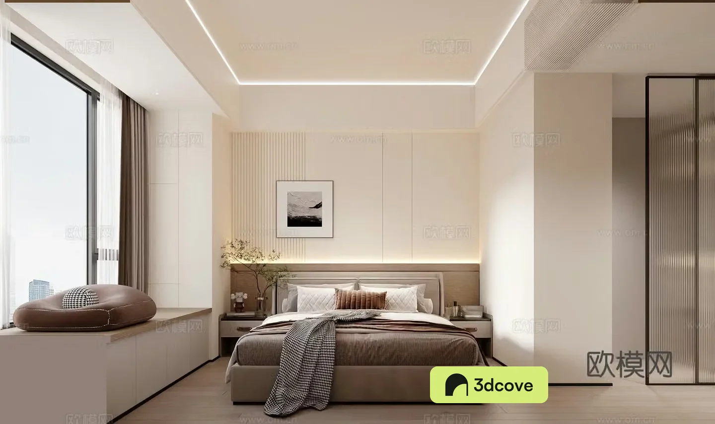 Modern cream style minimalist master bedroom master room wall-mounted air conditioning air outlet