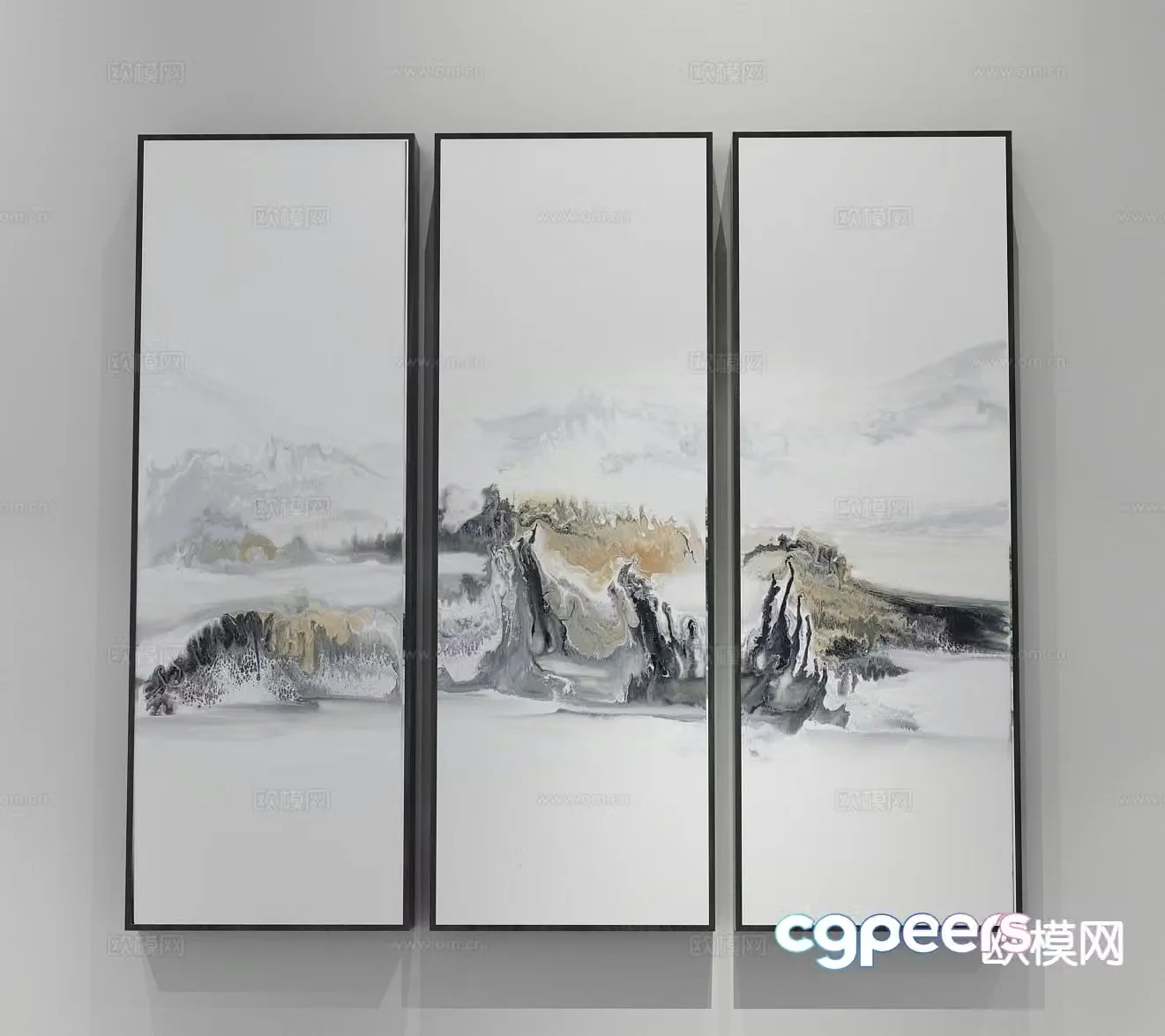 New Chinese style decorative painting ink painting 3D model