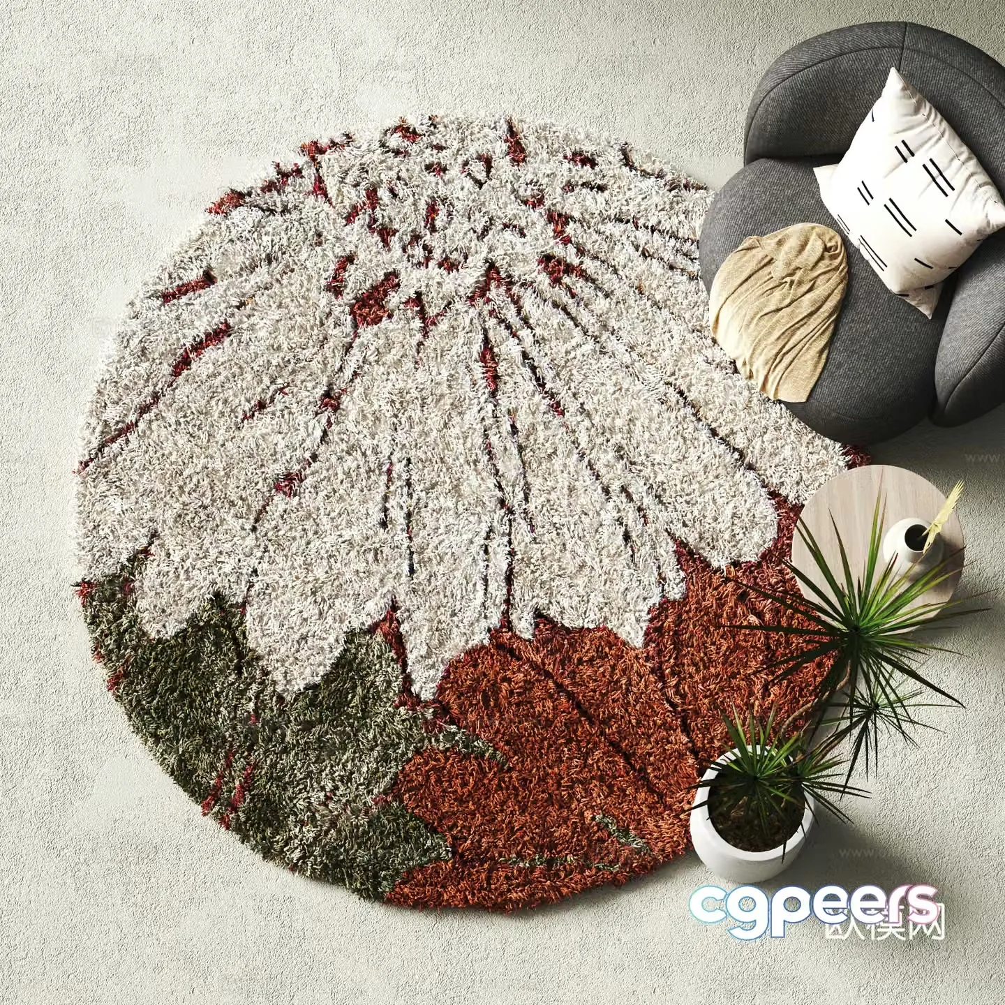 Modern round carpet Plush carpet 3d model
