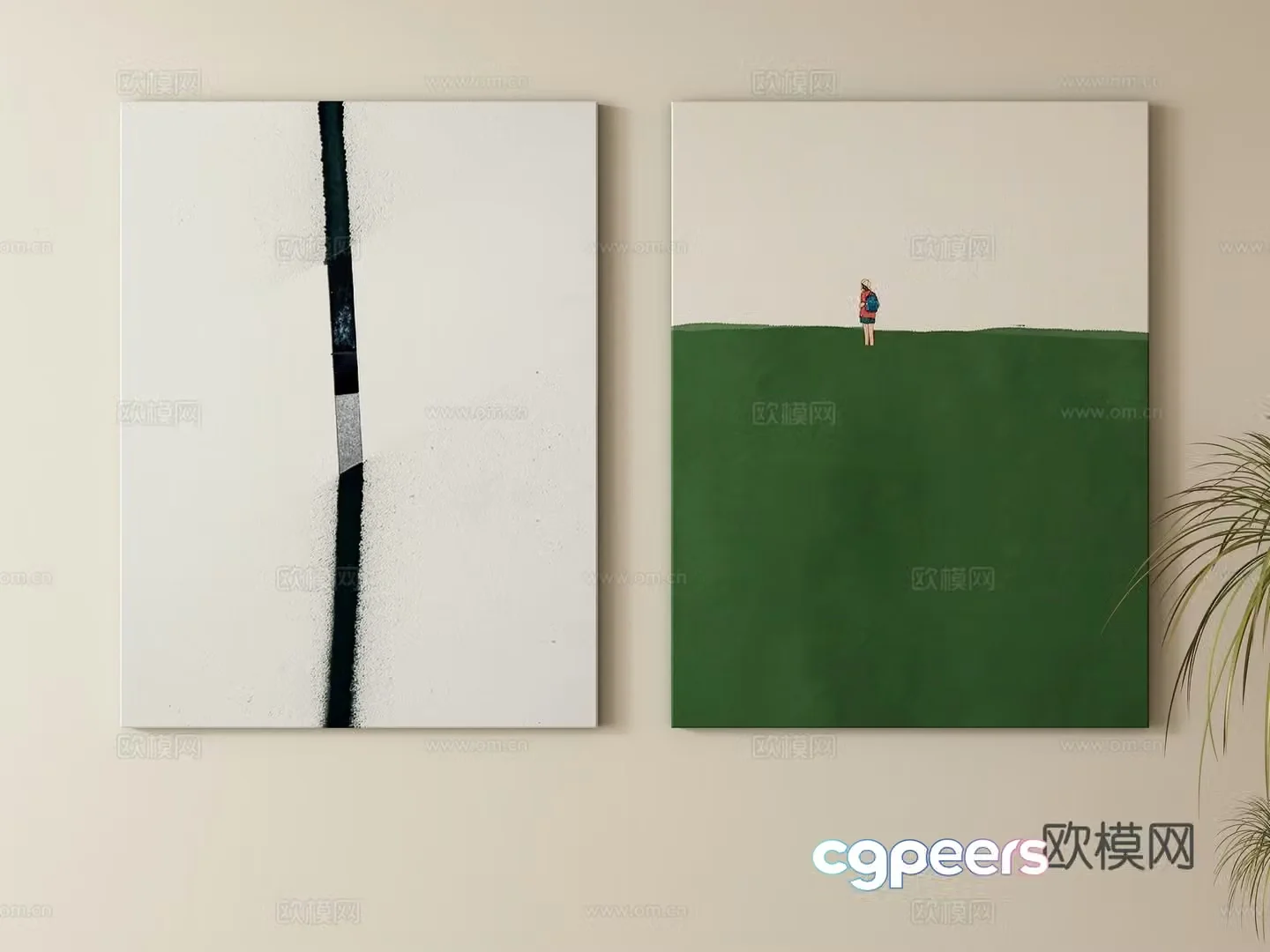 Modern cream style decorative painting hanging painting 3d model