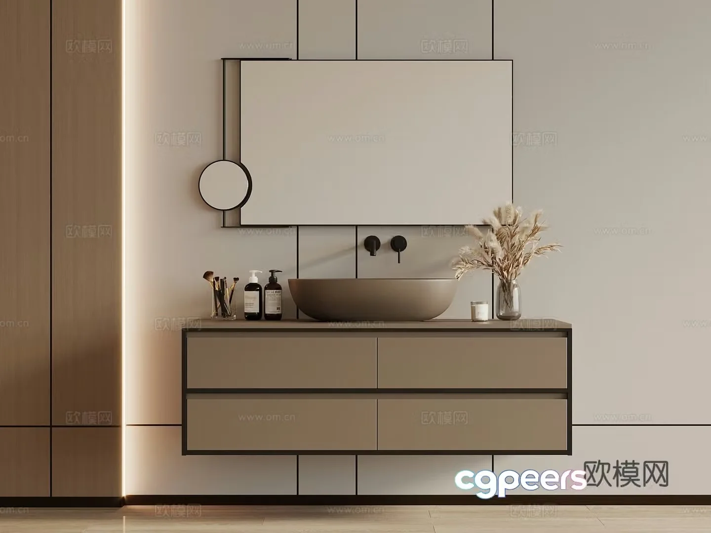Modern bathroom cabinet washbasin cabinet mirror mirror cabinet suspended sink water dragon 3d model