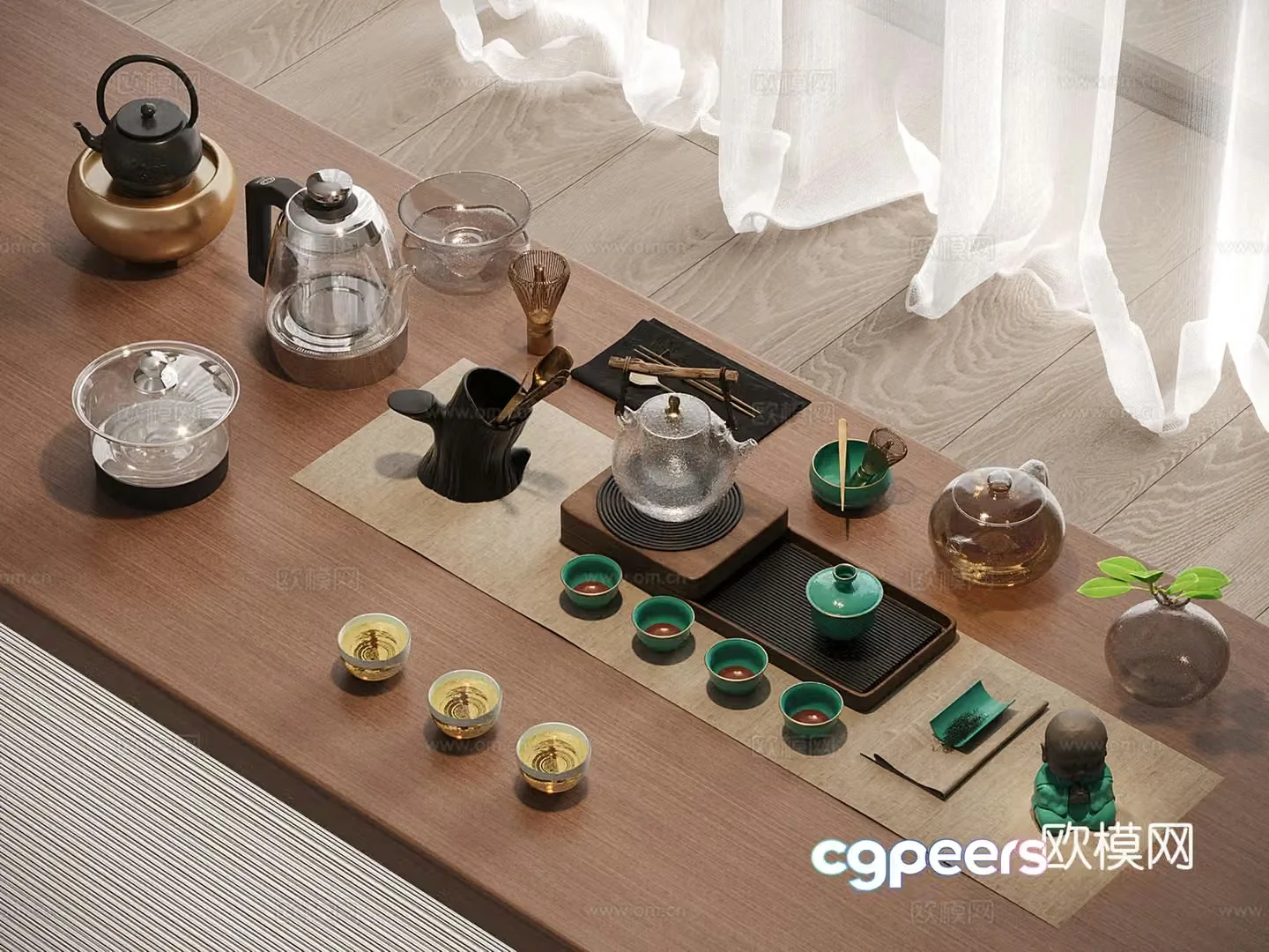 Chinese tea cup teapot tray tea set 3d model