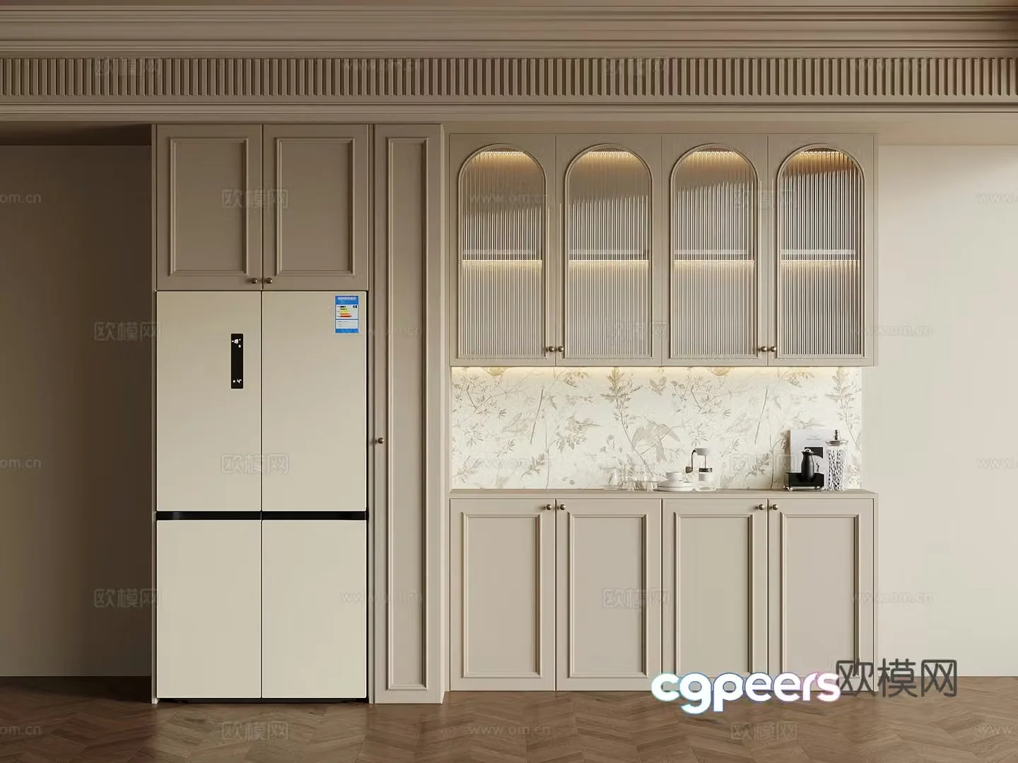 Wine cabinet French creamy wine cabinet sideboard 3D model