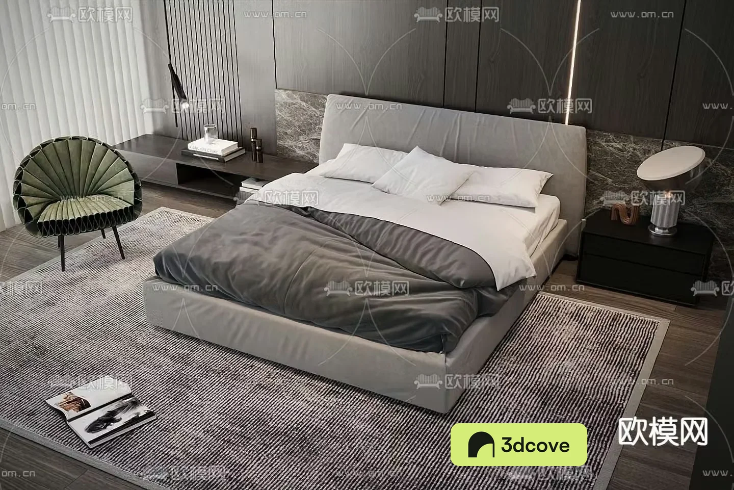 Modern double bed fabric bed
