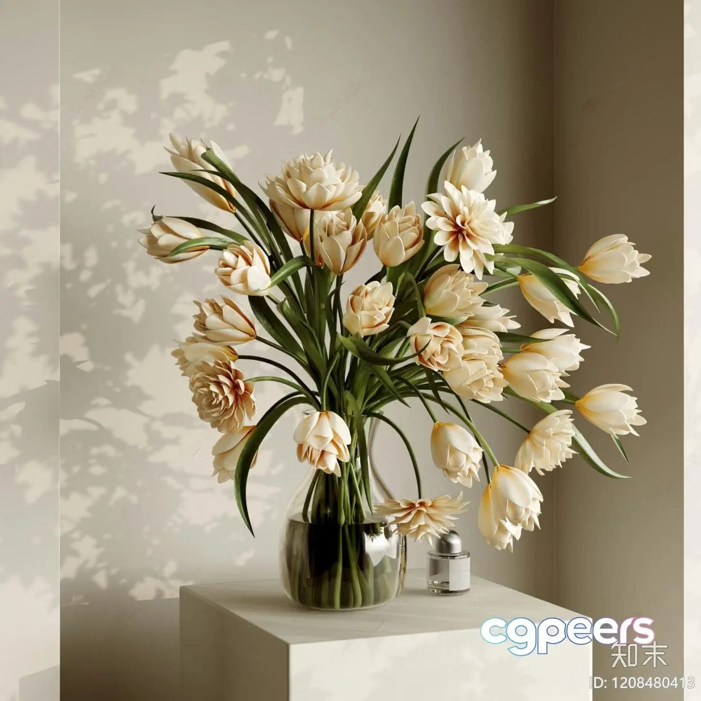 A Vase Of White Flowers 3D Model – 12791 – VRAY Render