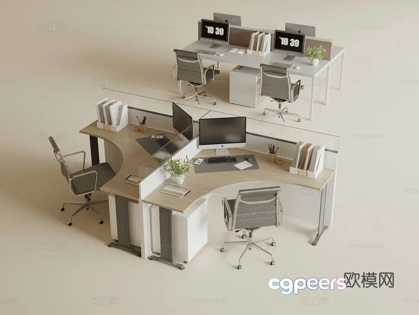 Modern public office desk and chair staff positions Public office area desk and chair Computer desk and chair 3D model