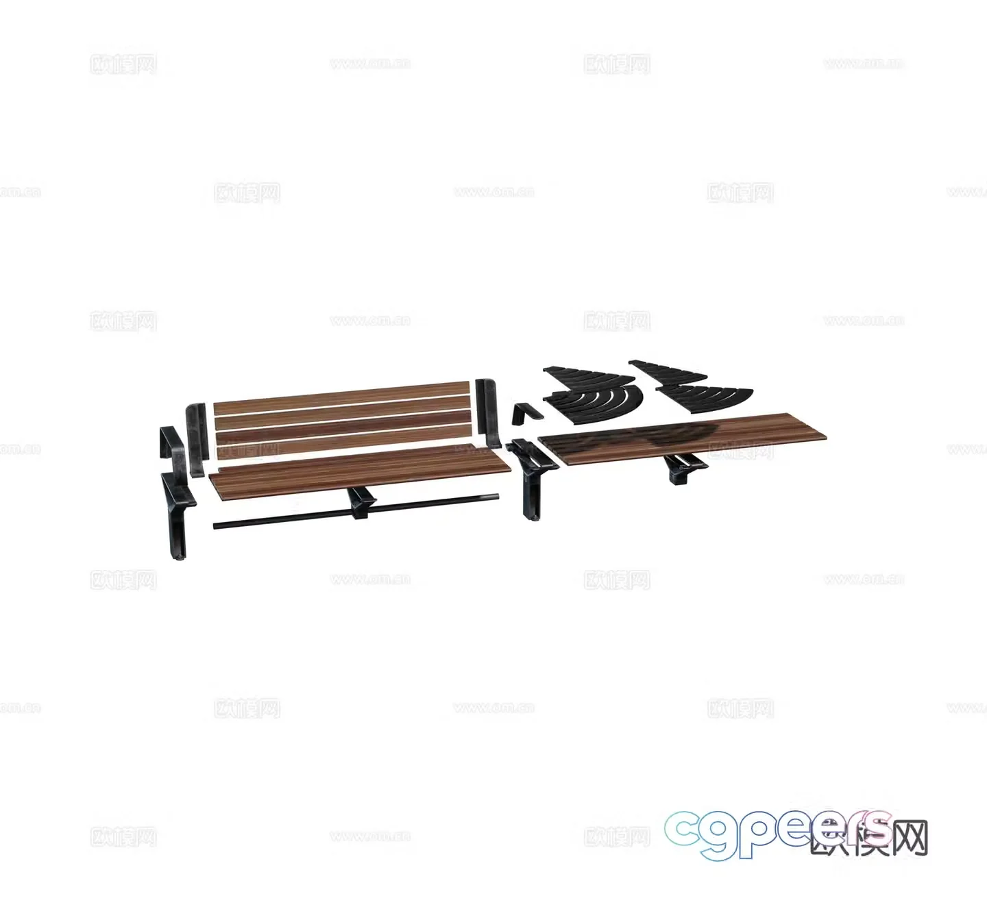 Retro wrought iron wood street seat bench combination 3D model