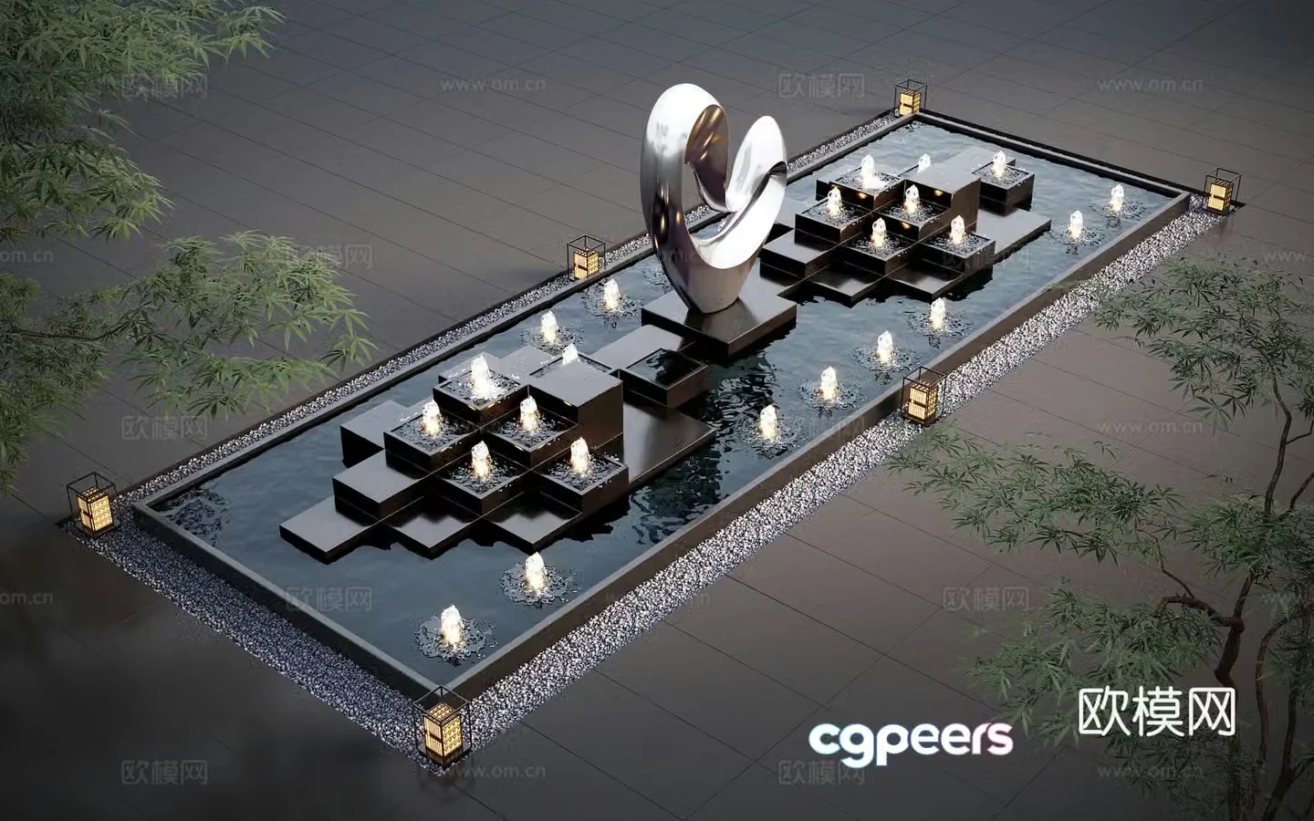 Modern water landscape garden waterscape water bowl stacked water water drop 3d model