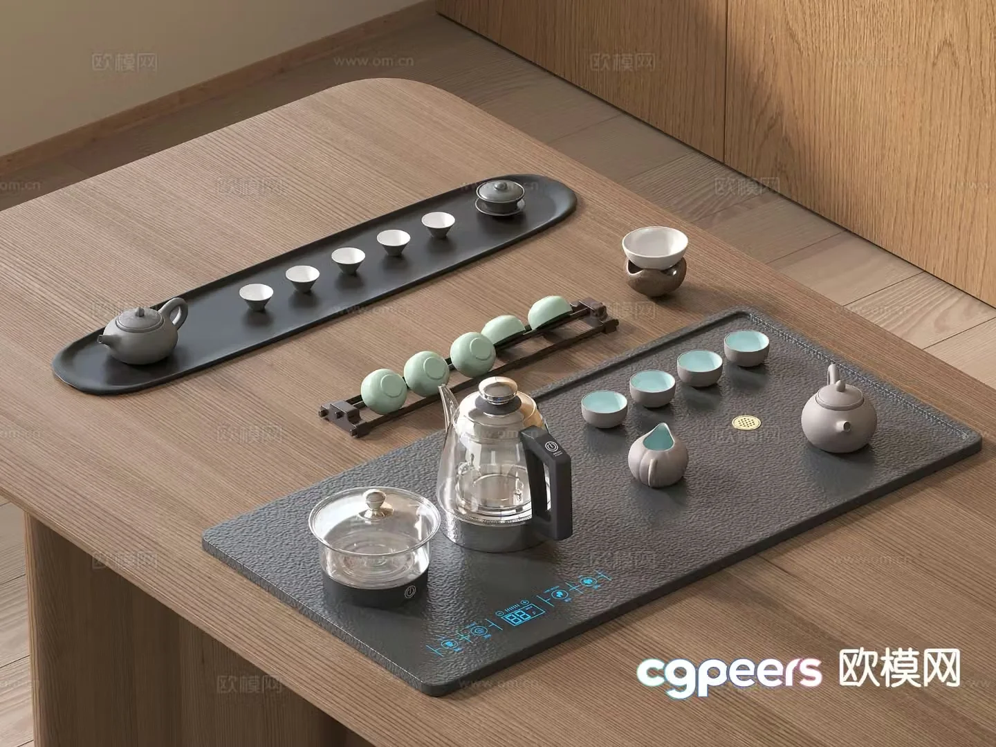 Chinese tea set tea tray teapot tea cup 3d model