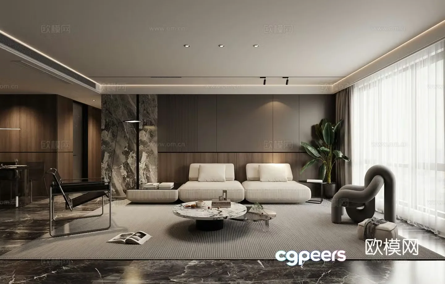 Modern high-end gray living room 3d model