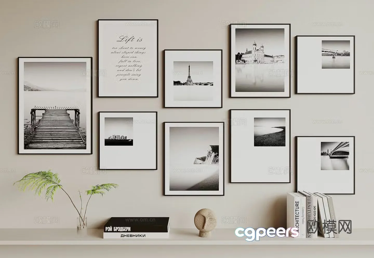 Modern black and white hanging painting 3d model