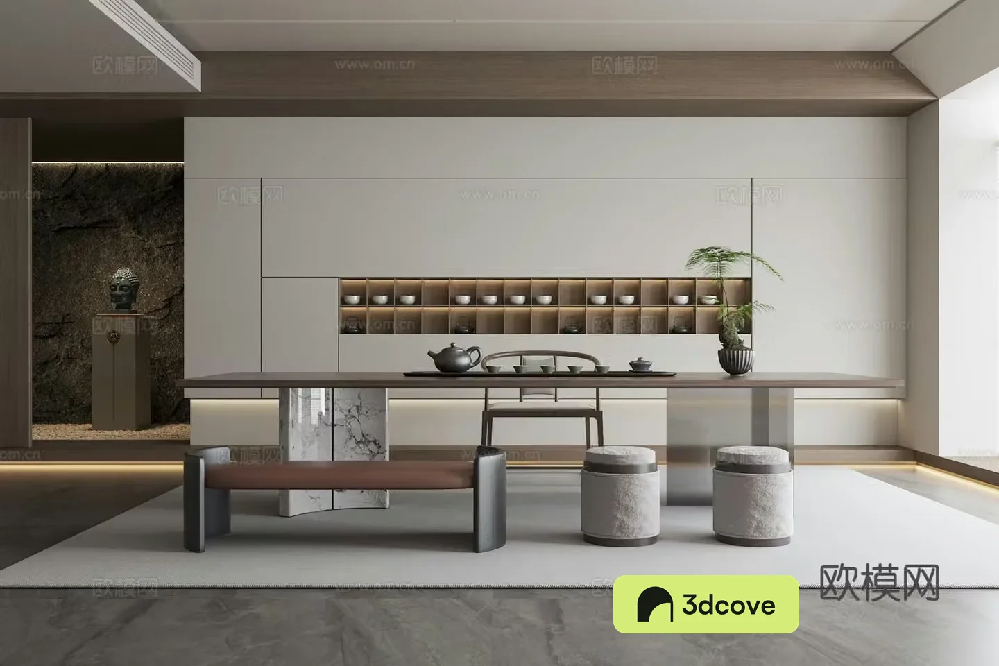 Song style tea room tea table and chair combination decorative ornaments alcove sculpture ornaments