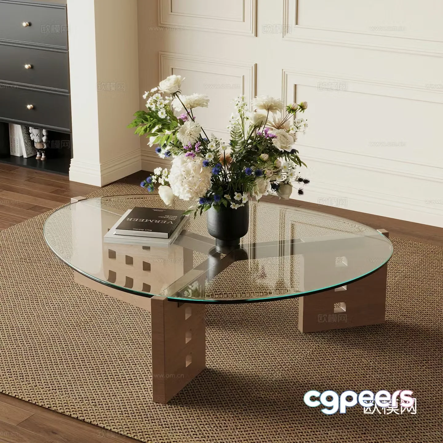 Middle-aged style coffee table glass coffee table special shape coffee table 3D model
