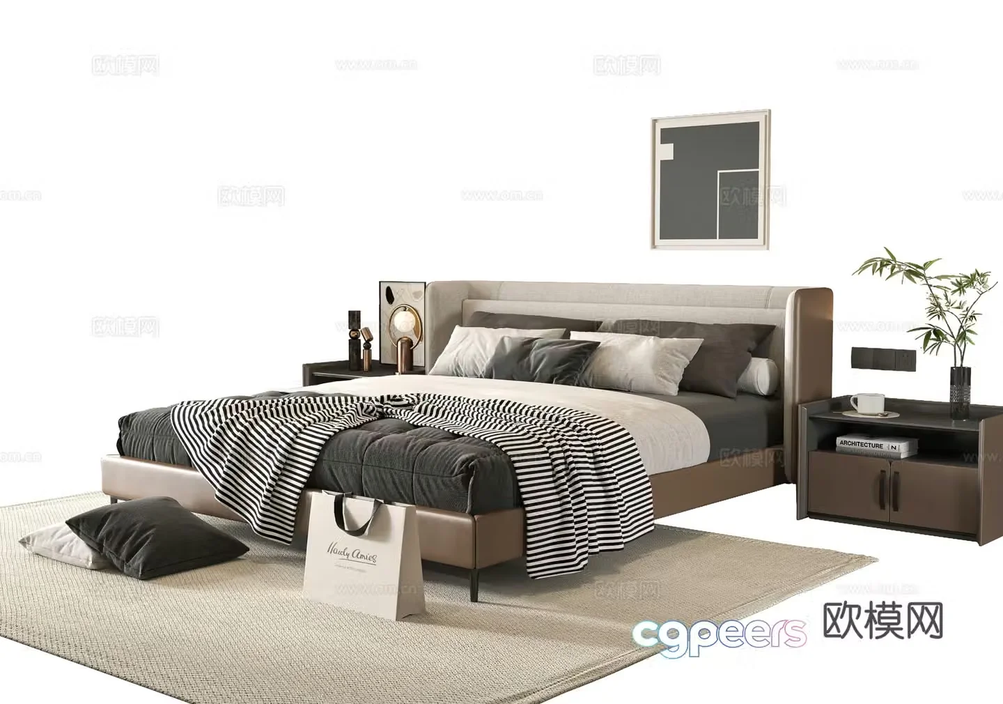 Modern double bed 3d model