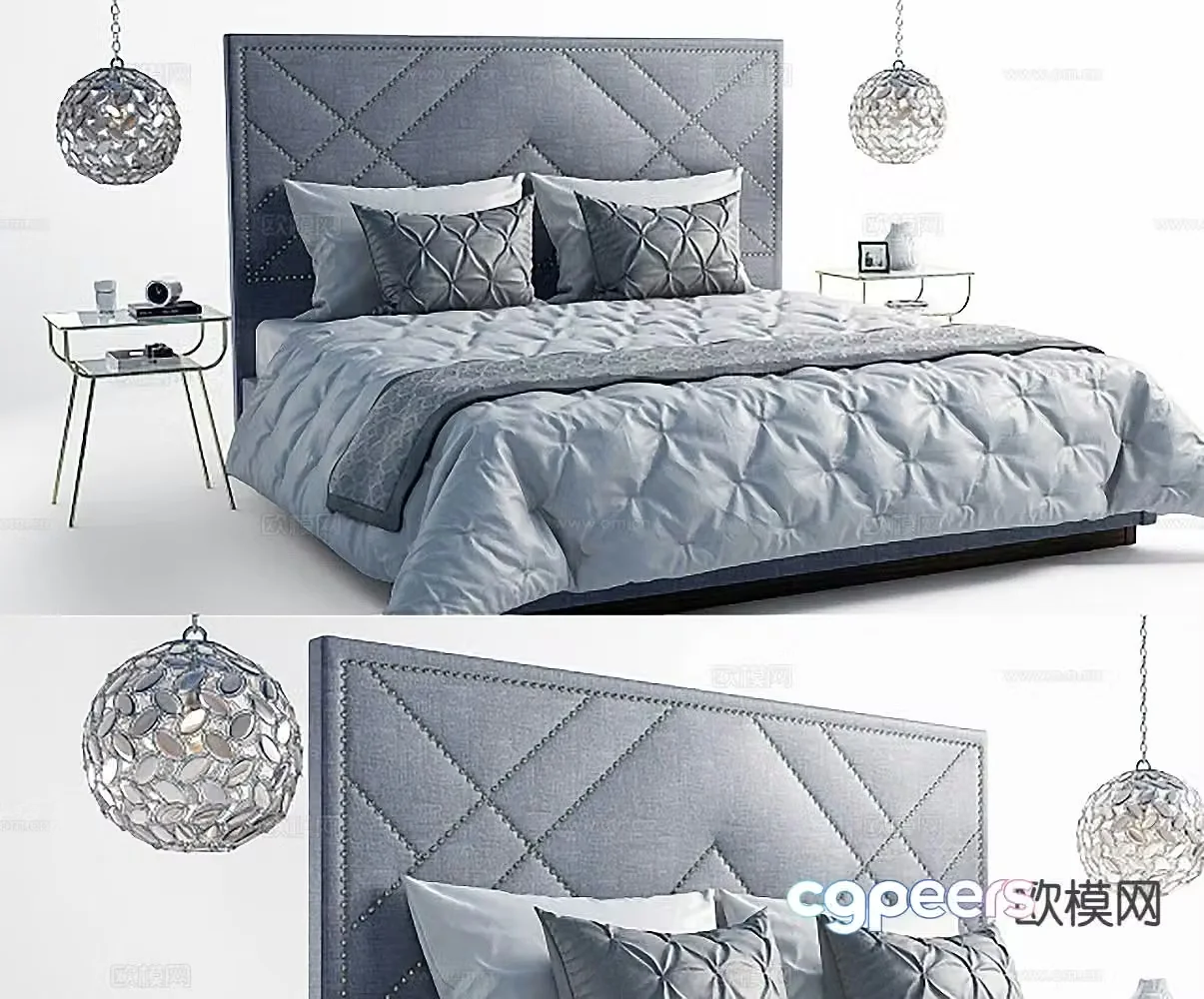 Light luxury double bed 3D model