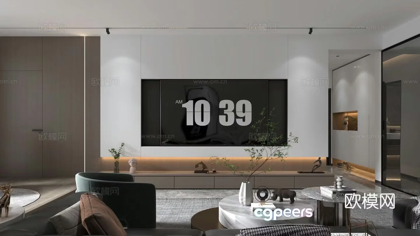 Modern living room living room and study integrated 3D model