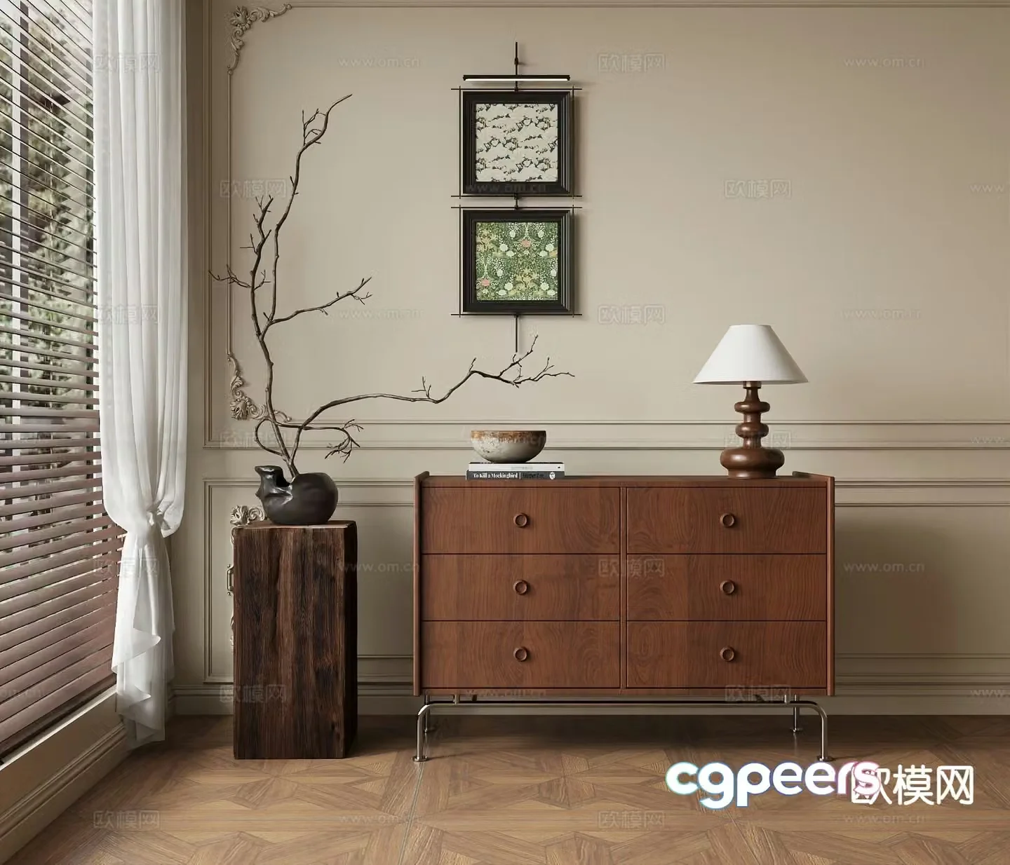 Middle-aged side cabinet chest of drawers entrance cabinet 3D model