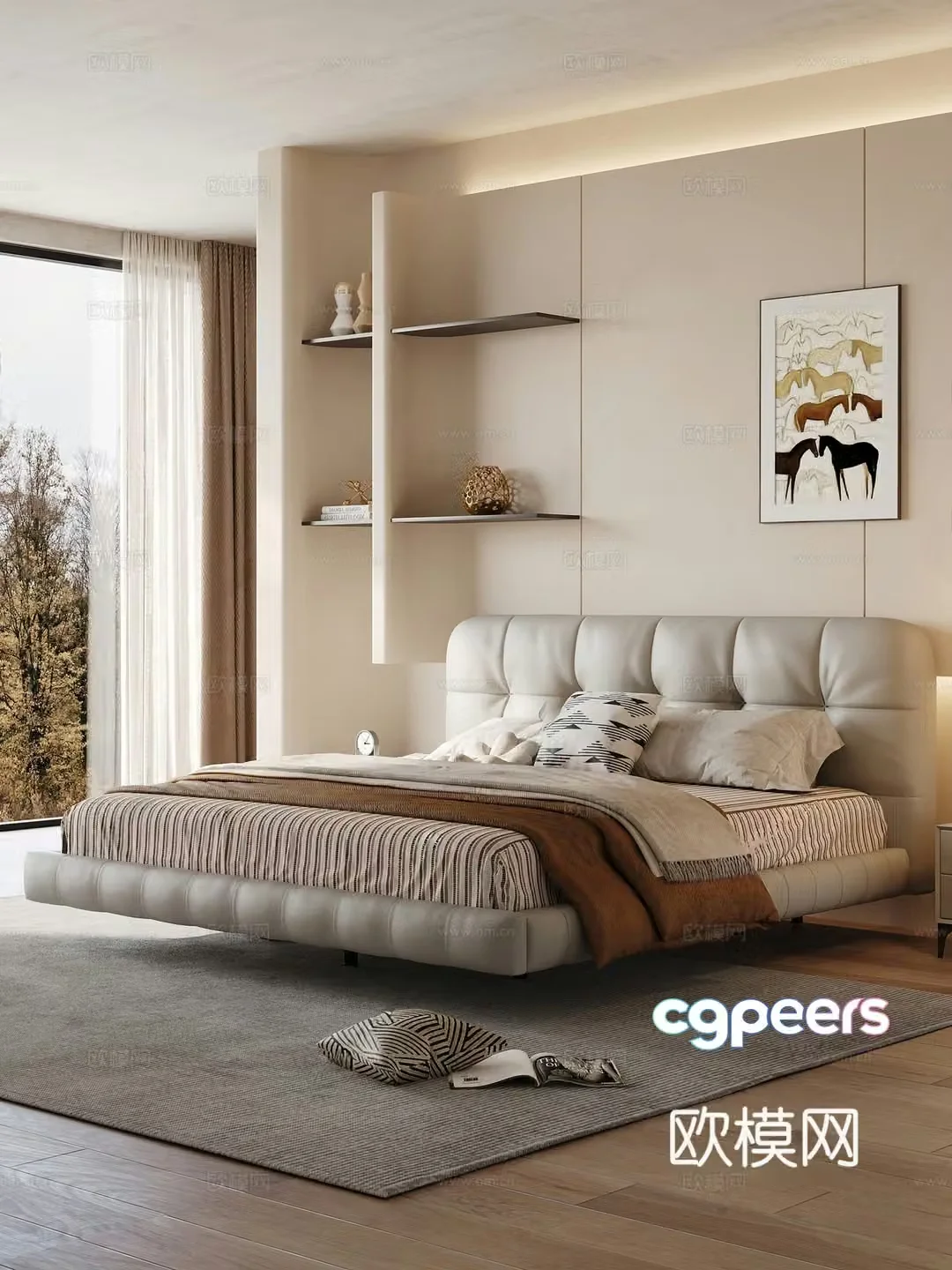Modern Italian double bed suspended bed leather bed master bedroom bed master bedroom 3d model