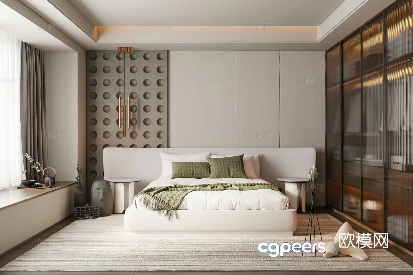 Bedroom Double Bed Tatami Wardrobe 3D Model