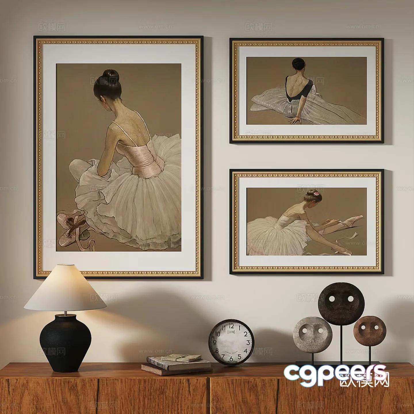 French retro abstract classical oil painting modern abstract decorative painting 3d model