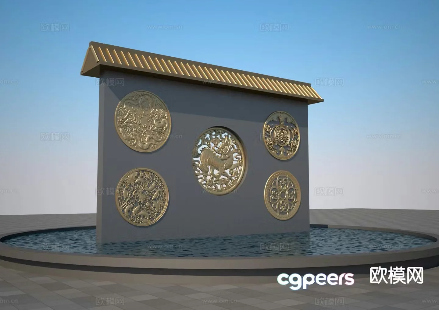 New Chinese style window grille wall 3D model
