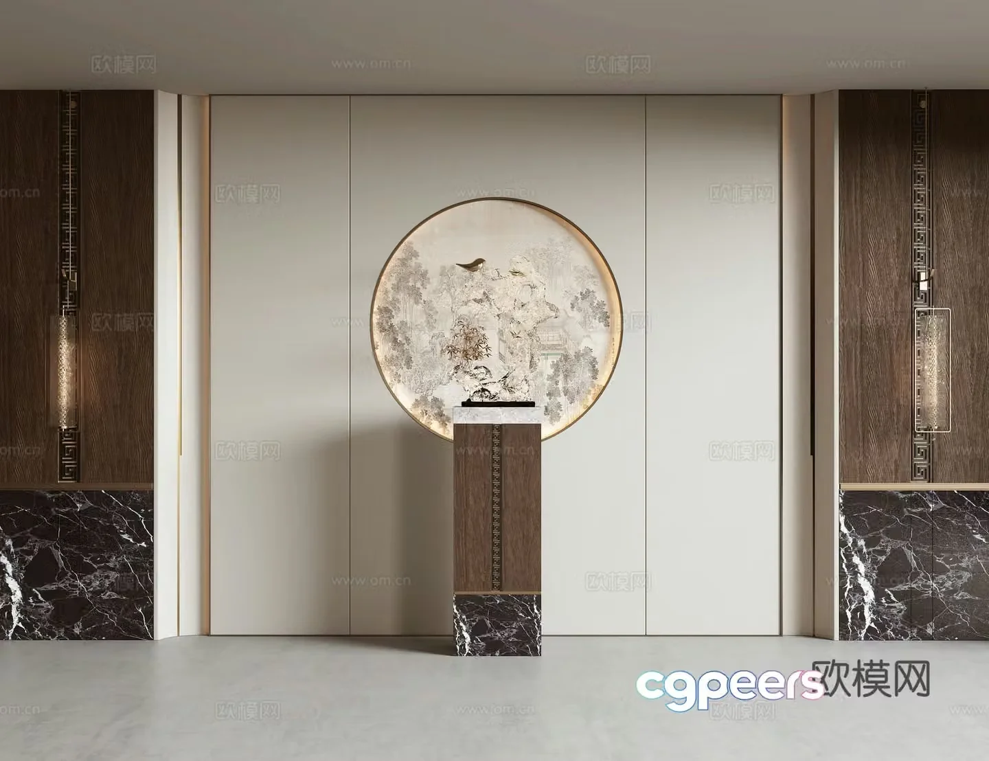New Chinese style background wall 3d model