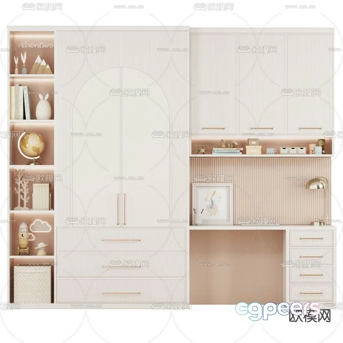 Cream style children’s bookcase 3D model